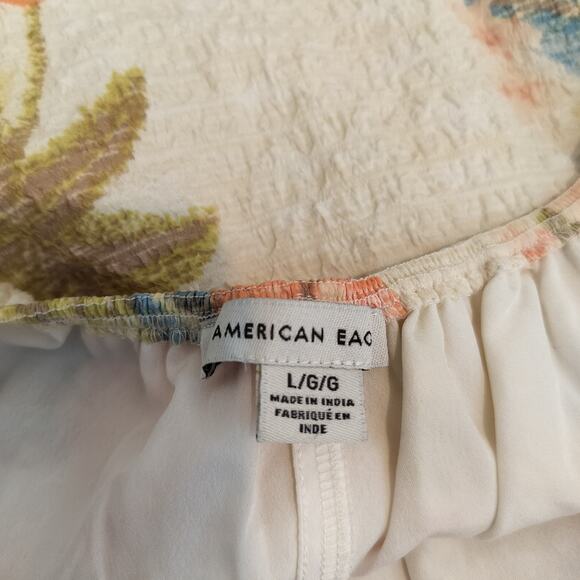 American Eagle Floral Dress Tie Back Pockets Cream Peach Crinkle - Picture 8 of 8